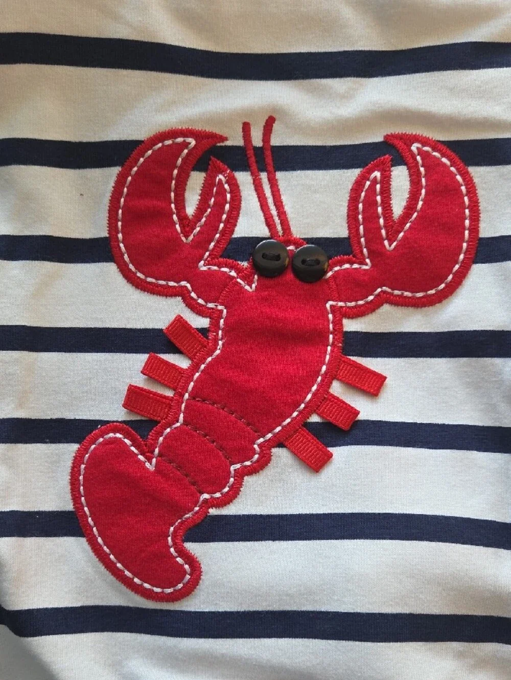 Ricrac & Ruffles Nautical Stripe Lobster Romper - Navy, White, Red NWT